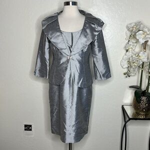 Eliza J Sleeveless Dress and Bolero Jacket 2 pc Set Silver 6